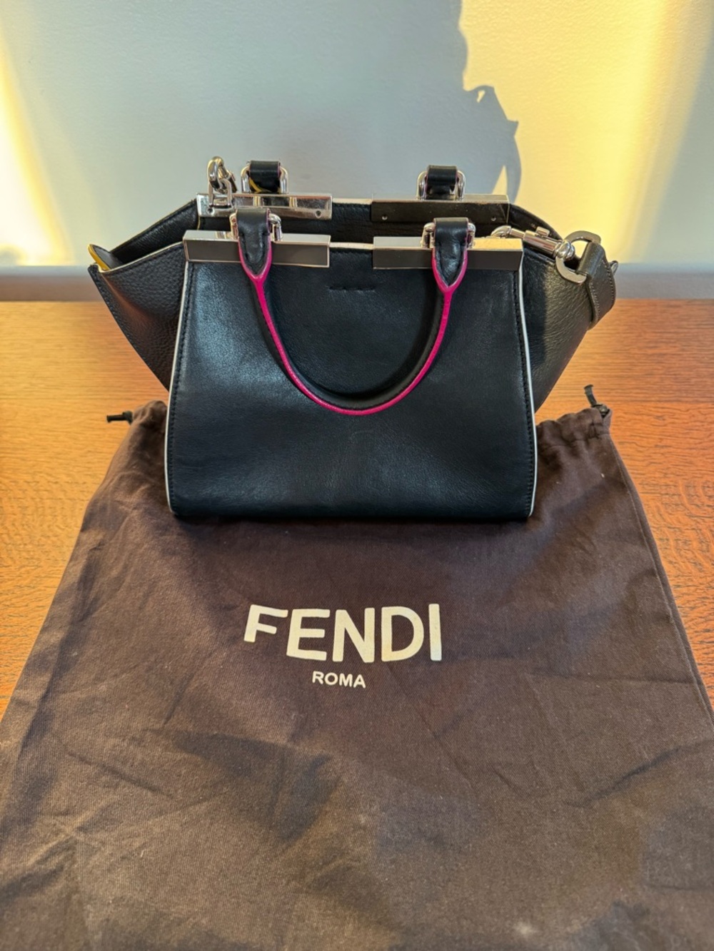 Fendi Mini 3Jours Tote/Crossbody Black Leather with Dust Bag and COA